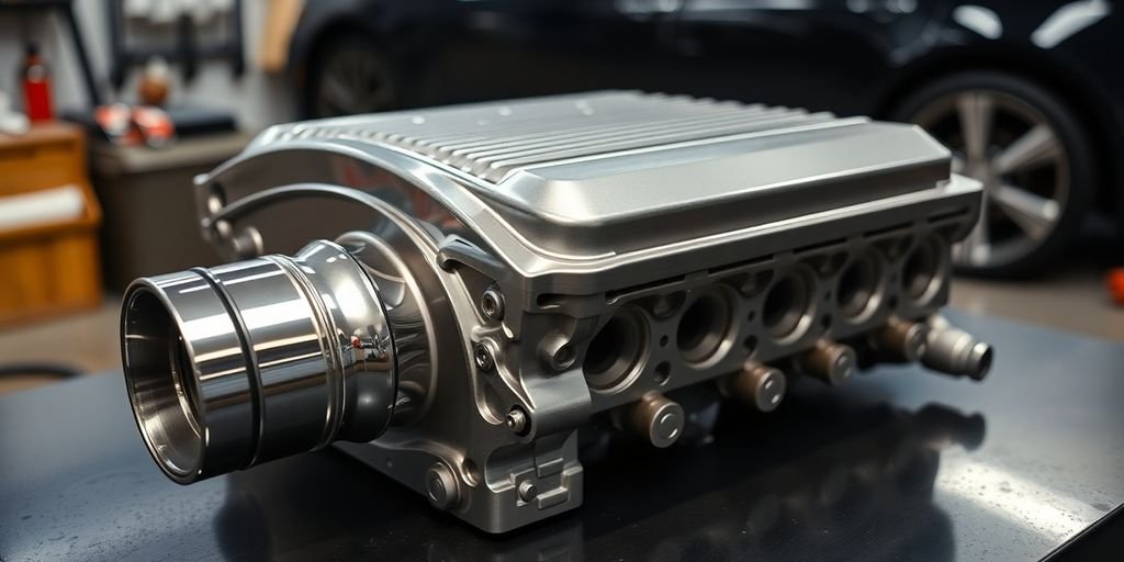 Chrysler 300C engine parts on mechanic's bench