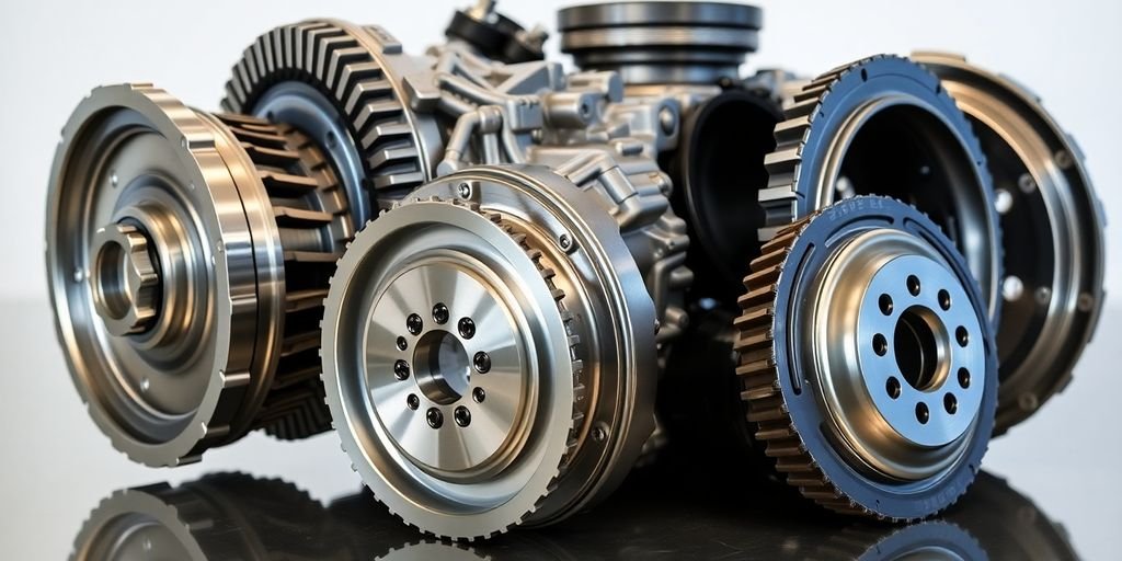 Chrysler transmission gears and components arranged neatly.