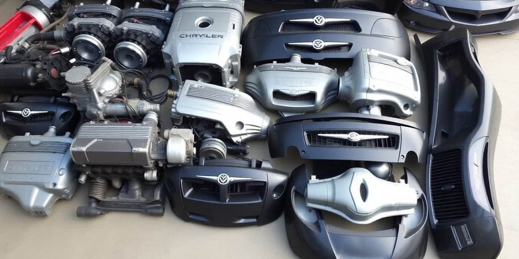 Chrysler car parts laid out.