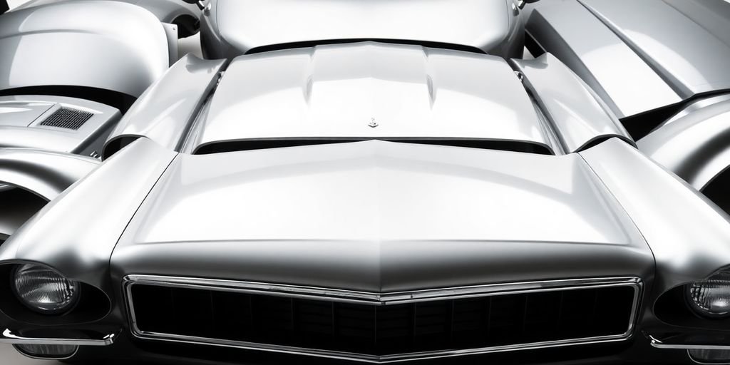 Chrysler car body parts arranged neatly.