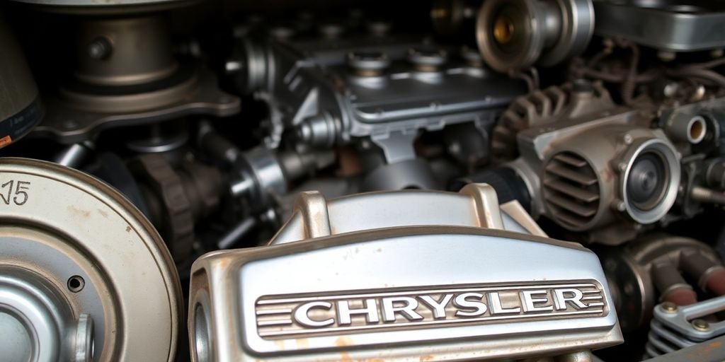 Chrysler auto parts neatly stacked.