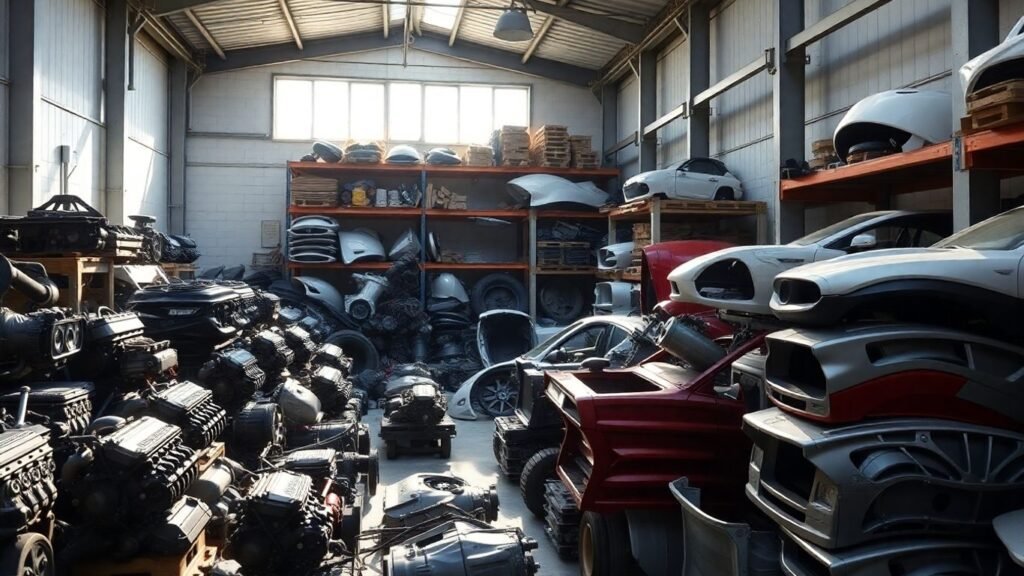 Organized automotive parts in a warehouse