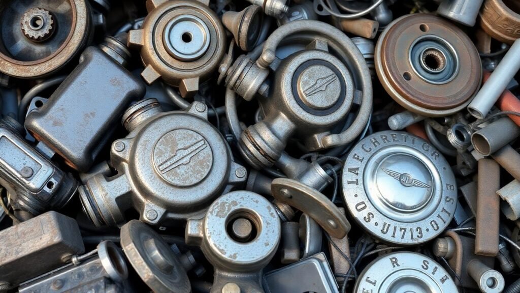 Recycled Chrysler car parts for new projects.