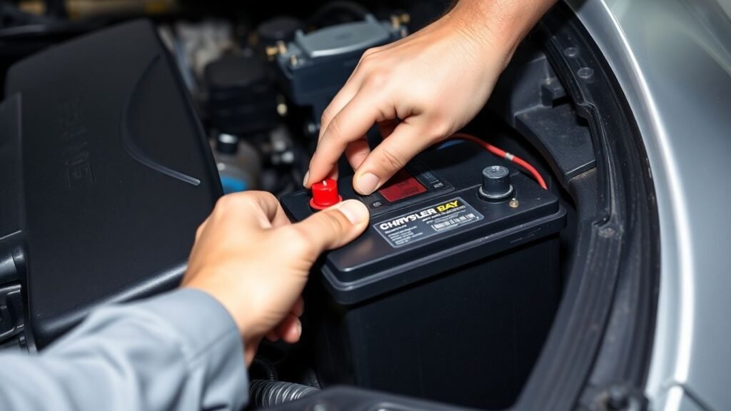 Chrysler battery replacement in progress