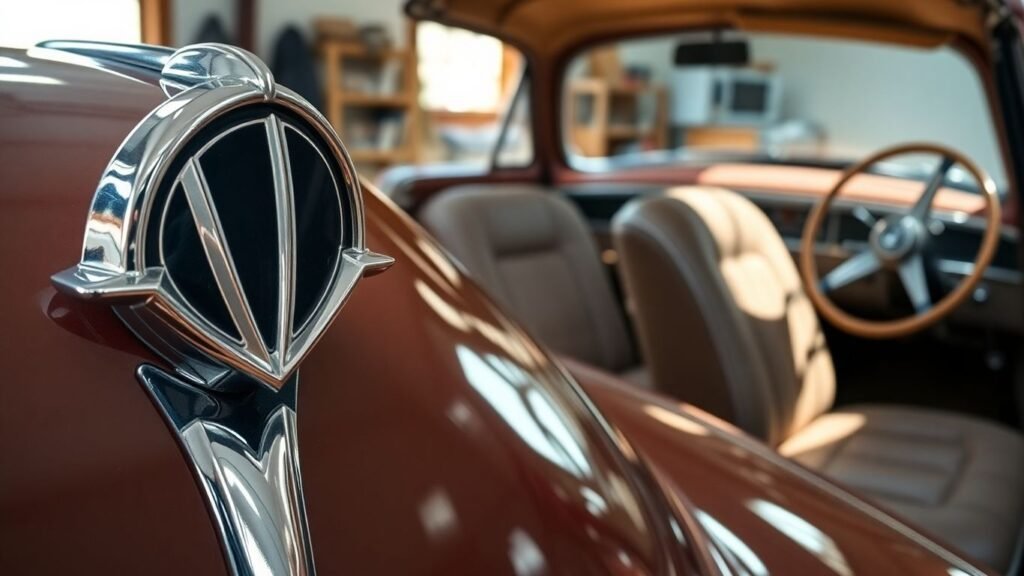 Classic Chrysler car restoration parts and interior details.