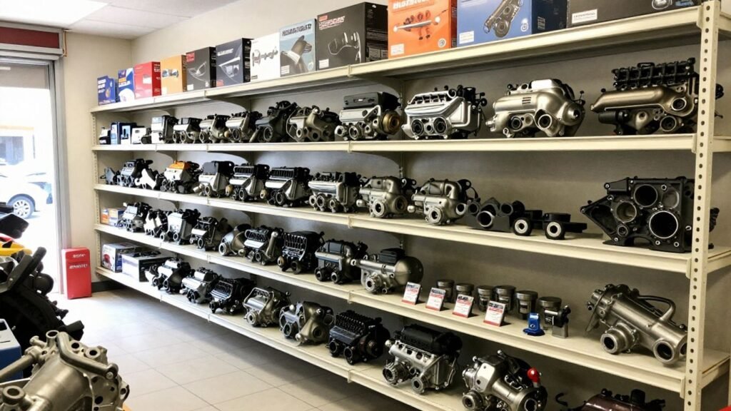Chrysler Jeep parts displayed in a Wollongong auto shop.