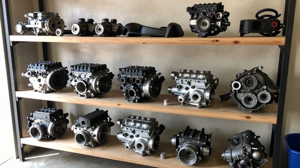 Used Chrysler auto parts in a Melbourne garage.